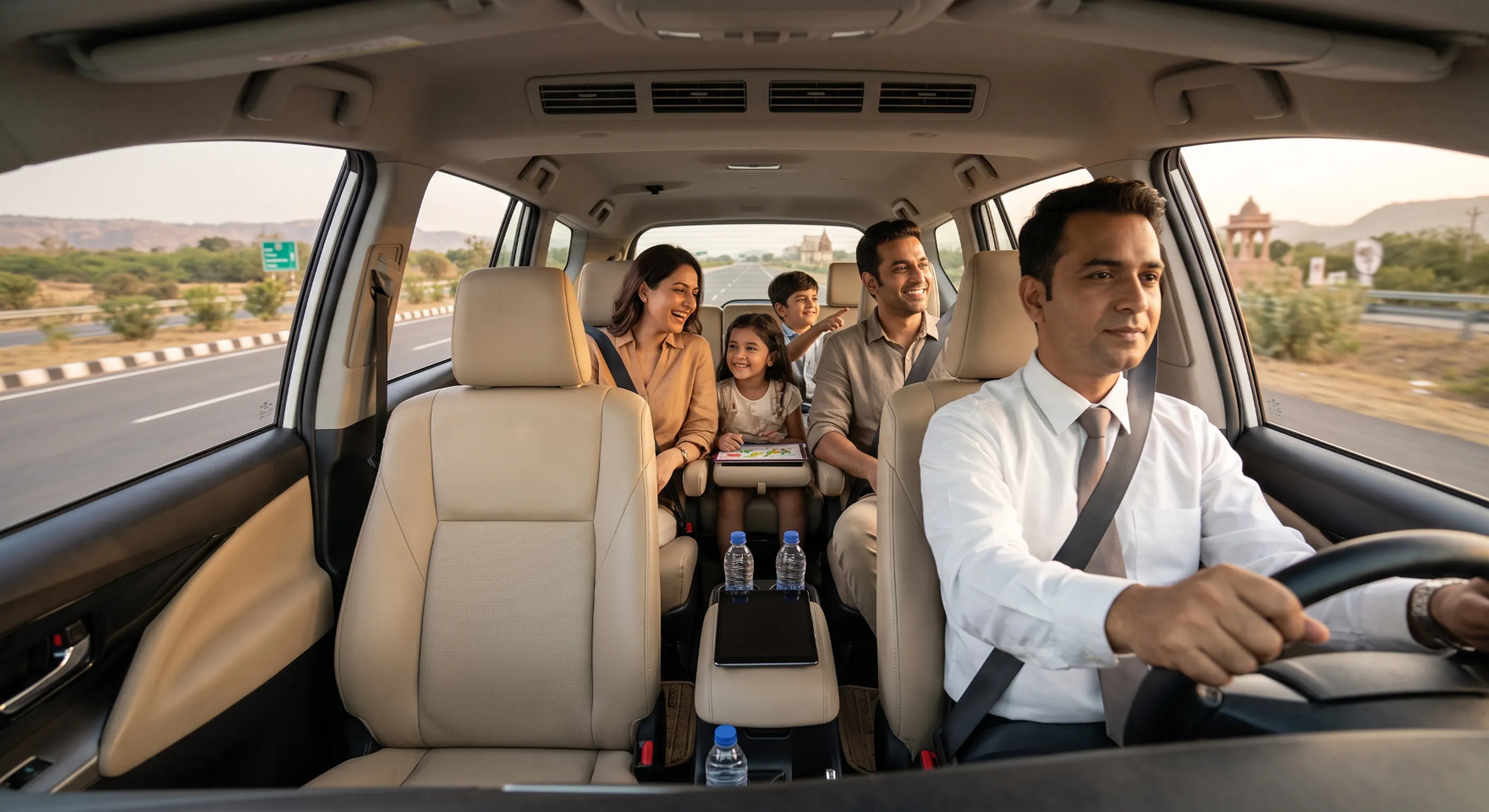 Passengers enjoying comfortable cab ride