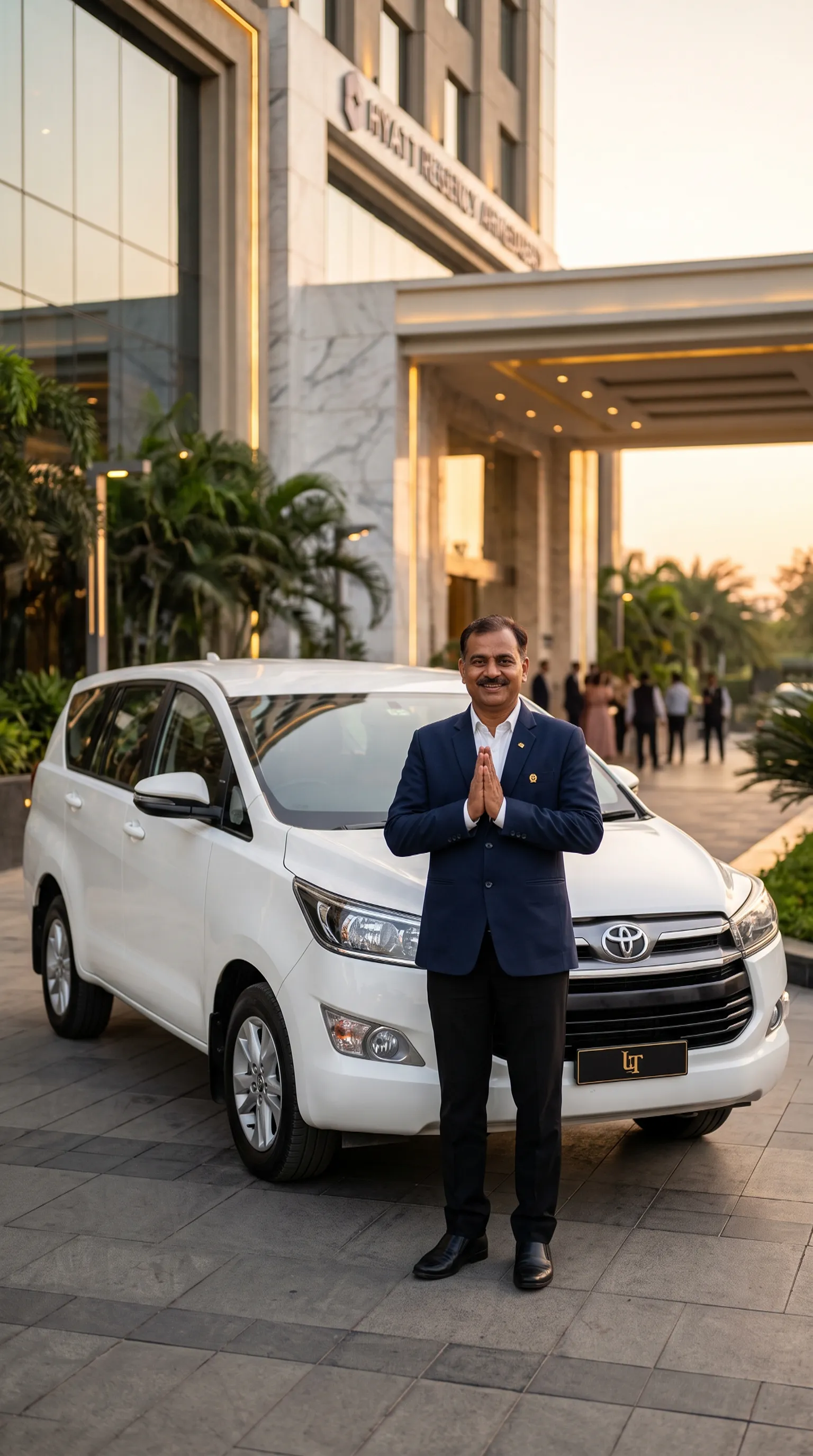 Professional taxi driver smiling in car